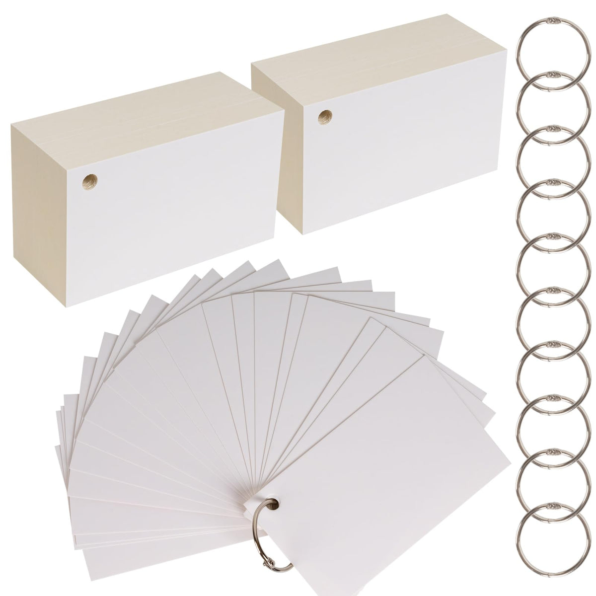 SIYOMG Index Cards, 600 PCS 3 x 5 Inch Punched Flash Cards with 12 Organizing Rings, White