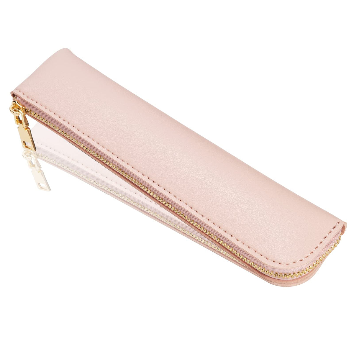 Sluxa Pink Slim Pencil Case, Small Leather Pouch, Leather Pencil Holder For Women