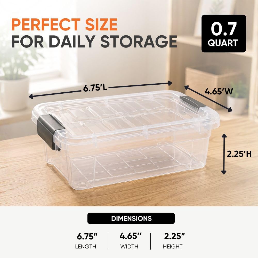 Superio 0.7 Quart Mini Clear Plastic Storage Container with Lid, Stackable Small Organizer Box for