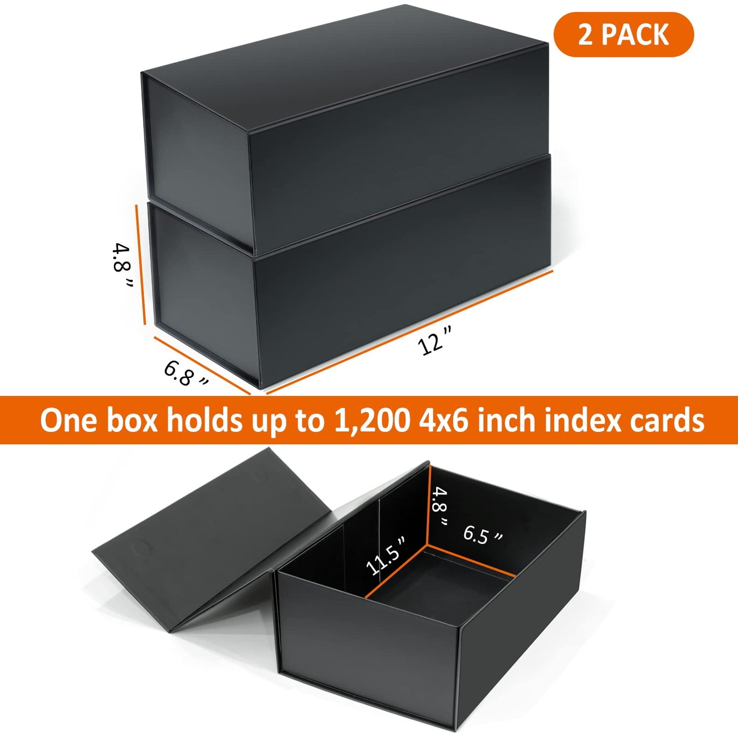 tutata 4X6 Index Card Holder, Index Card Storage Box 4 x 6 Inches, Fits 1200 Flash Cards - 2 Pack