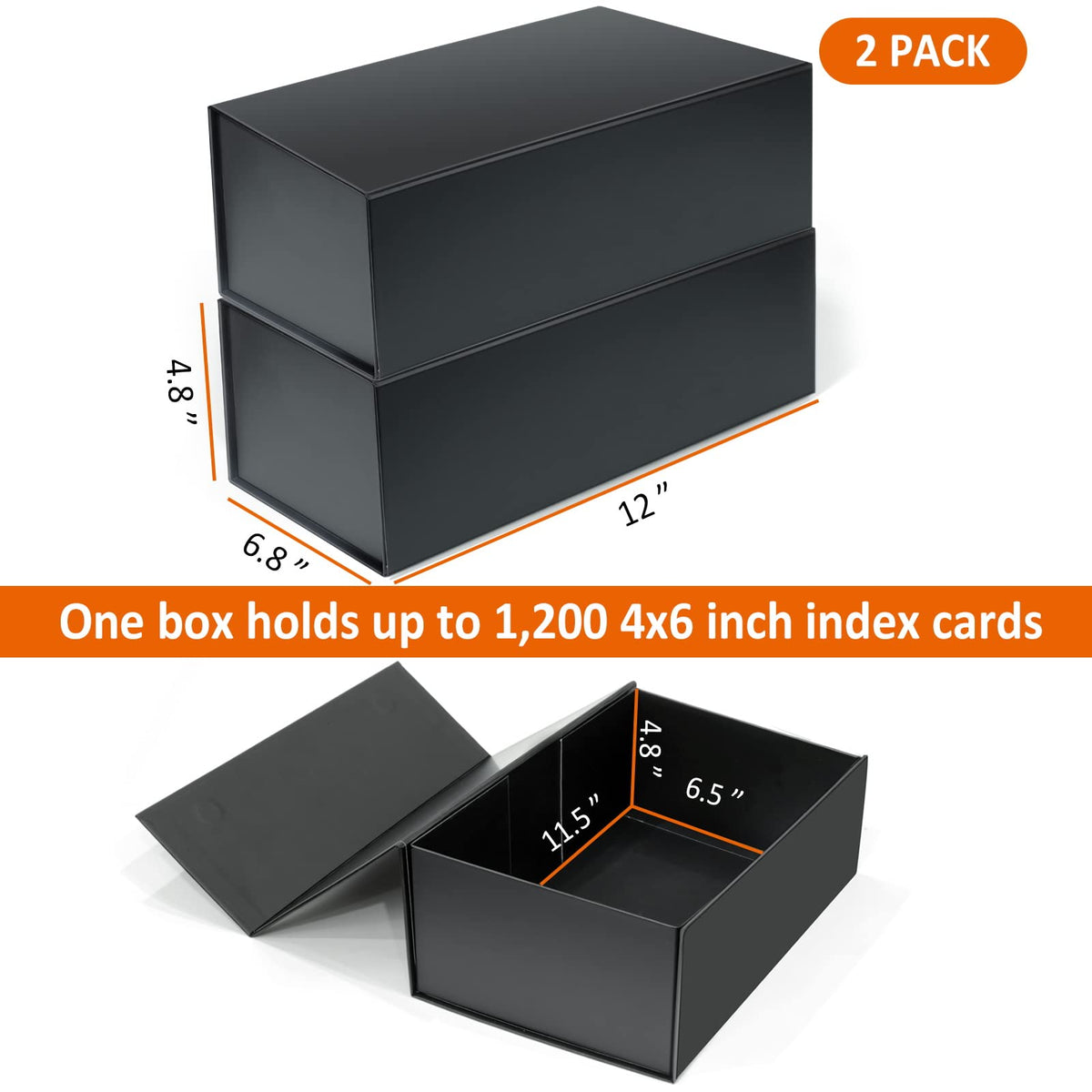 tutata 4X6 Index Card Holder, Index Card Storage Box 4 x 6 Inches, Fits 1200 Flash Cards - 2 Pack