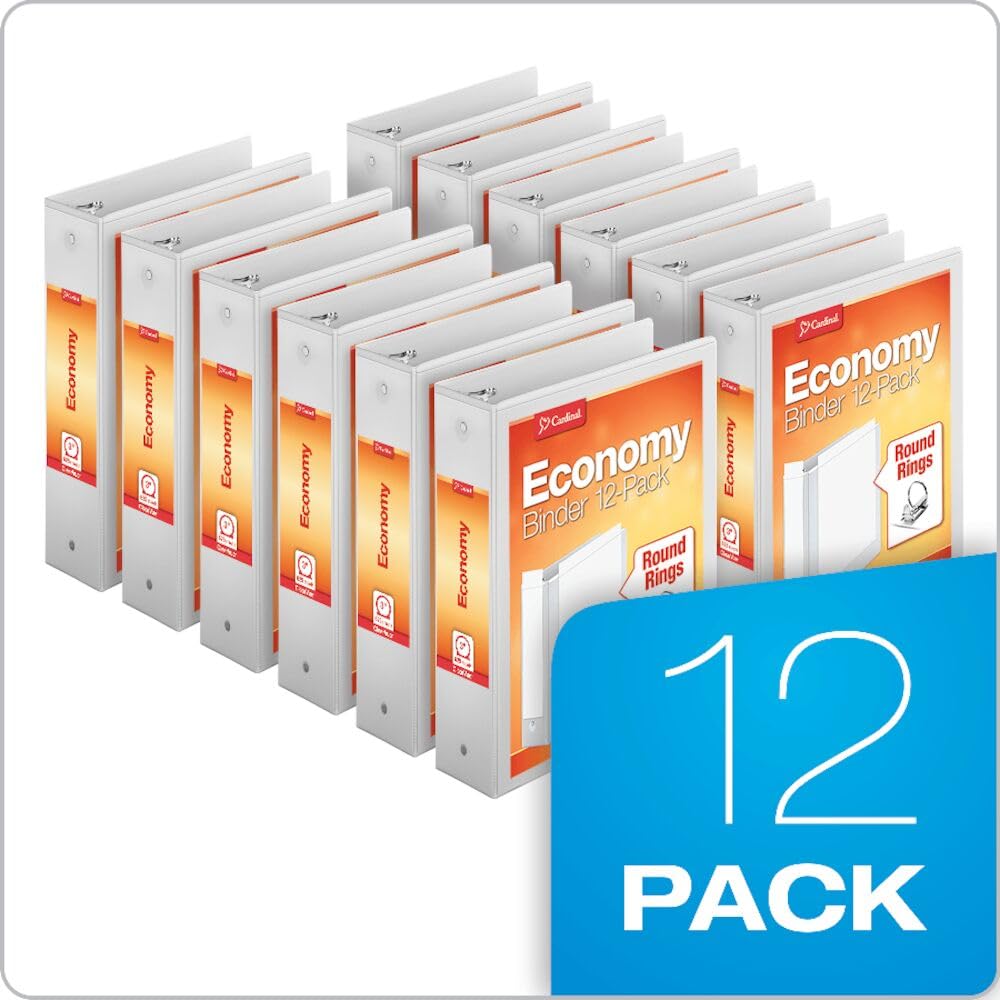 Cardinal Economy 3-Ring Binders, 3", Round Rings, Holds 625 Sheets, ClearVue Presentation View