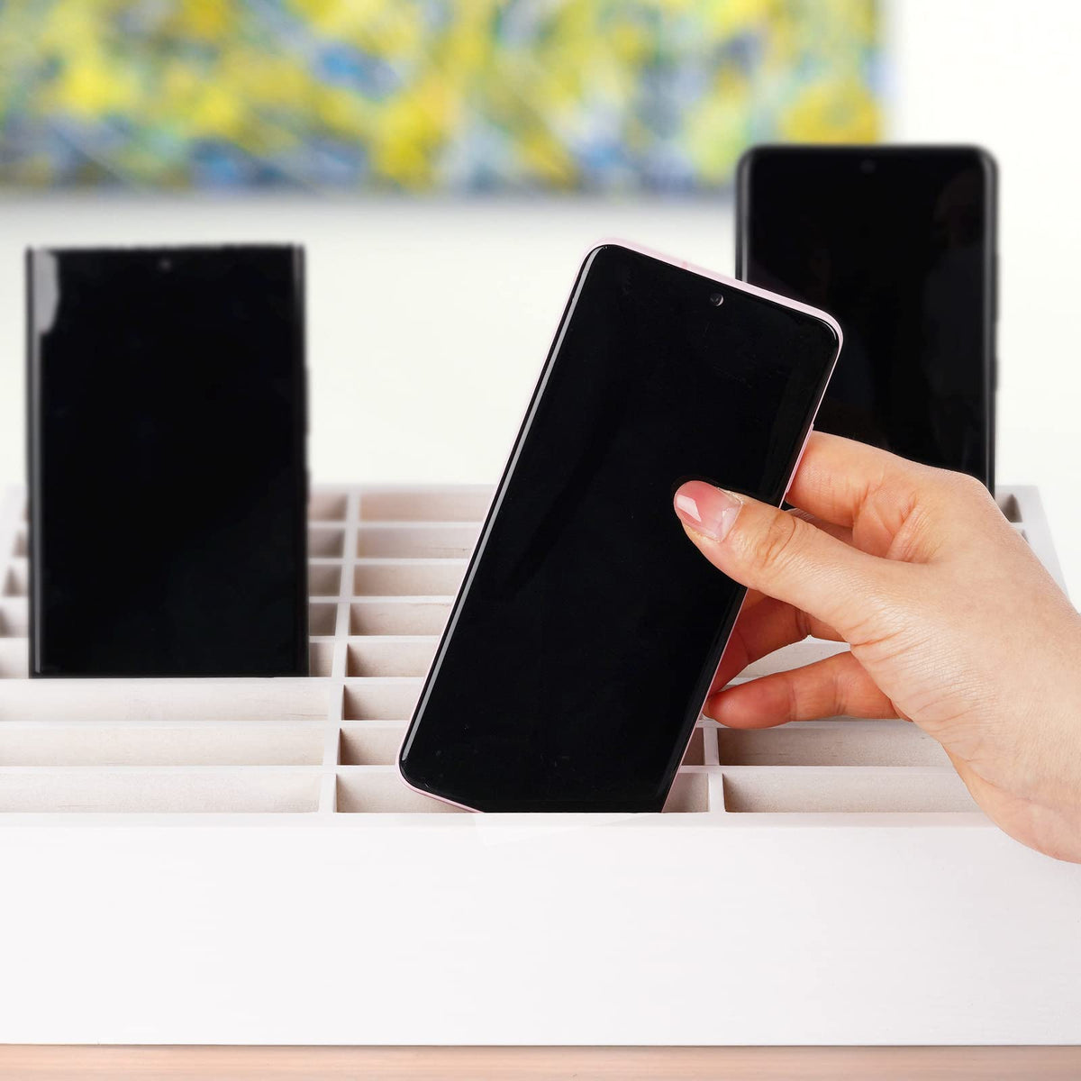 Ozzptuu 24-Grid Wooden Cell Phone Holder Desktop Organizer