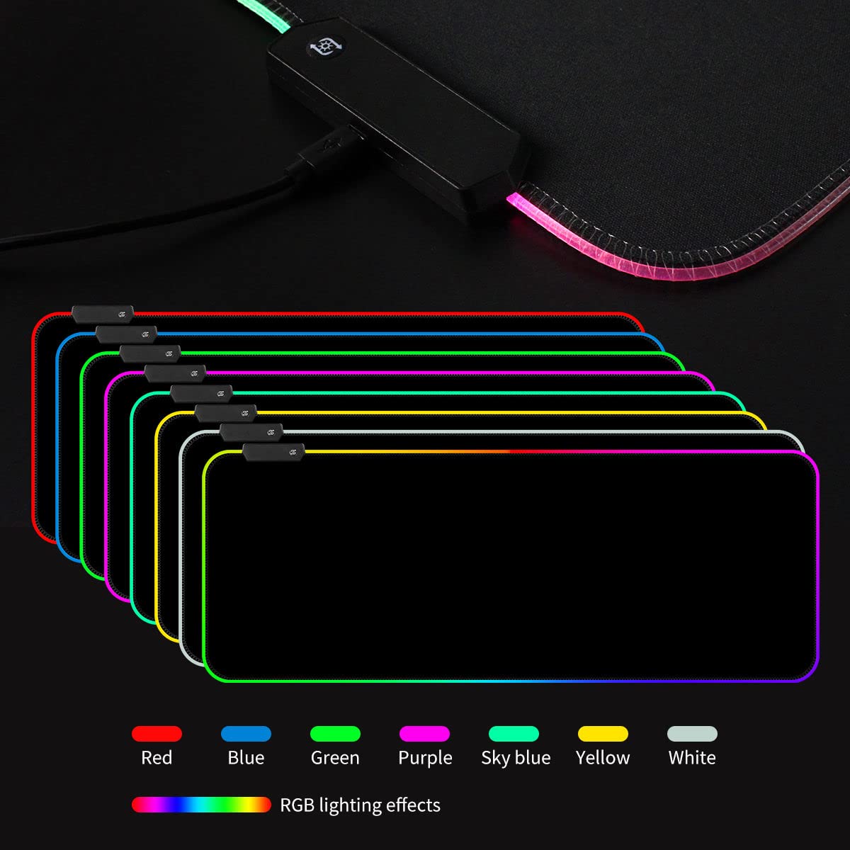 Qisan RGB Large Gaming Mouse Pad with Nonslip Base-31.5 x 11.8 Inch | Soft LED Extended Mousepad