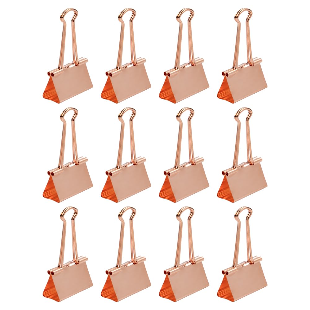 JAM PAPER Colorful Binder Clips - Large - 1 1/2 Inch (41 mm) - Rose Gold Binderclips - 12/Pack