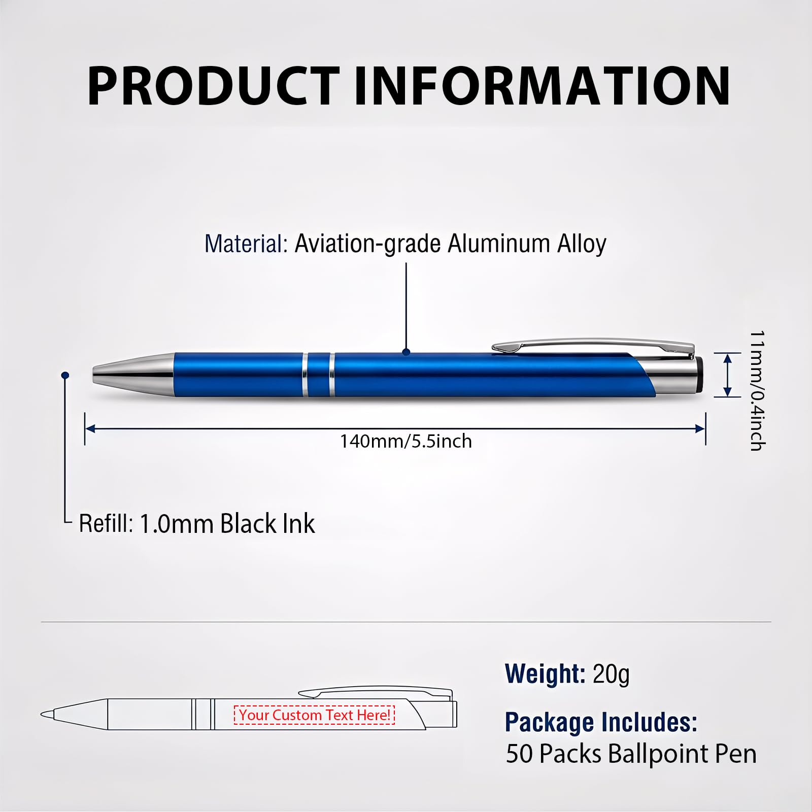HH-STUDIO CUSTOM Logo Metal Ballpoint Pen for Office Gifts-50 Count