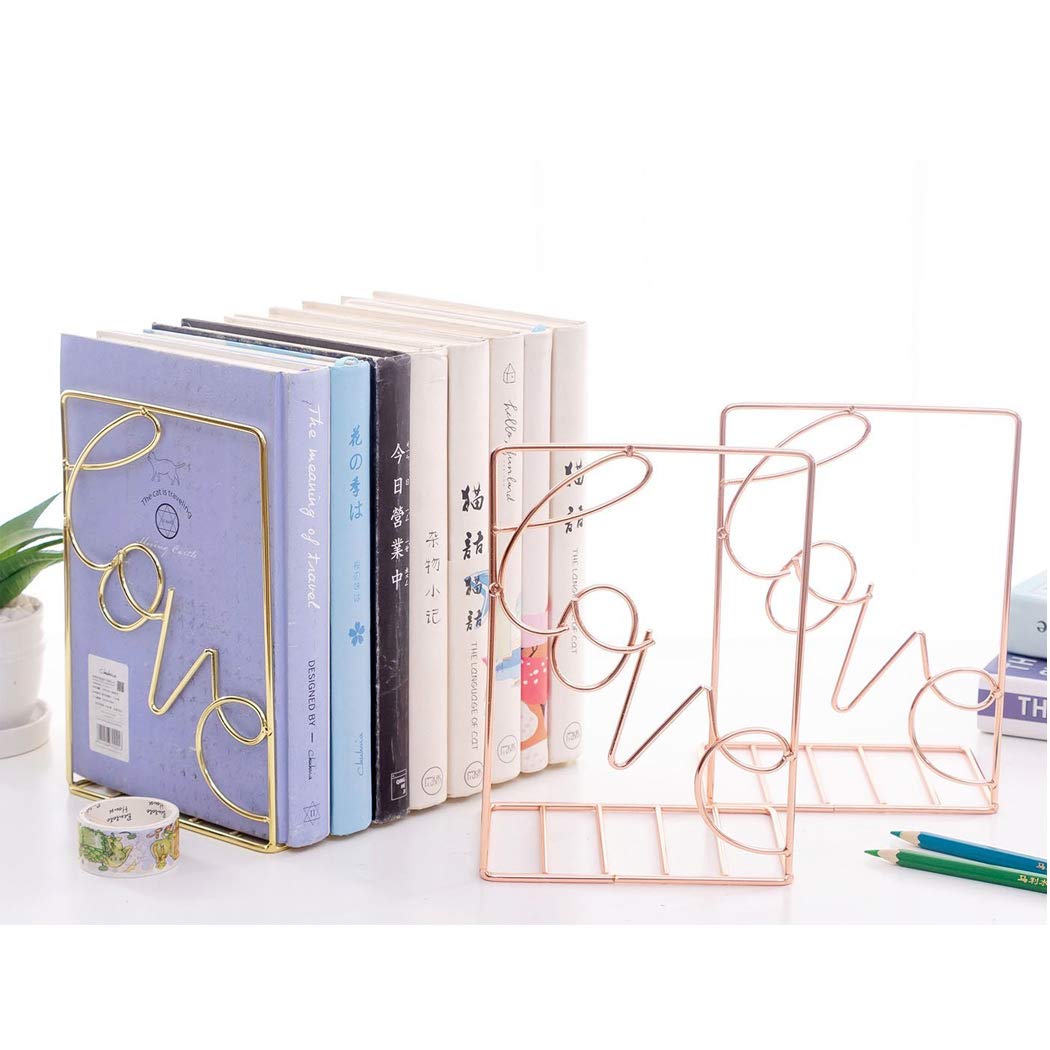 SIPLIV Creative Minimalist Style Bookends Metal Adjustable Books Holder Stand Book Rack Desk
