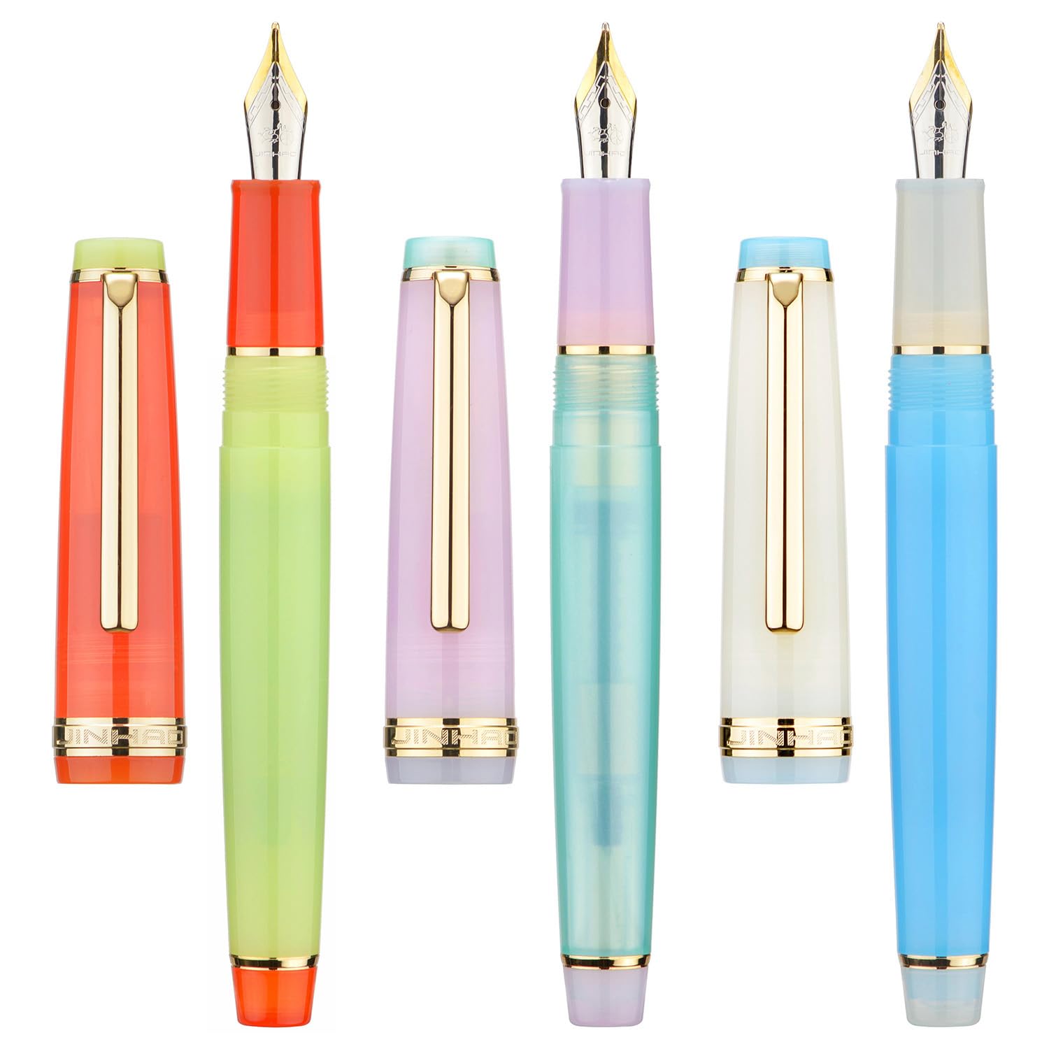 3 Jinhao 82 Fountain Pen Transparent Mixed Macaron Color Acrylic Extra Fine Point Gold Trim with