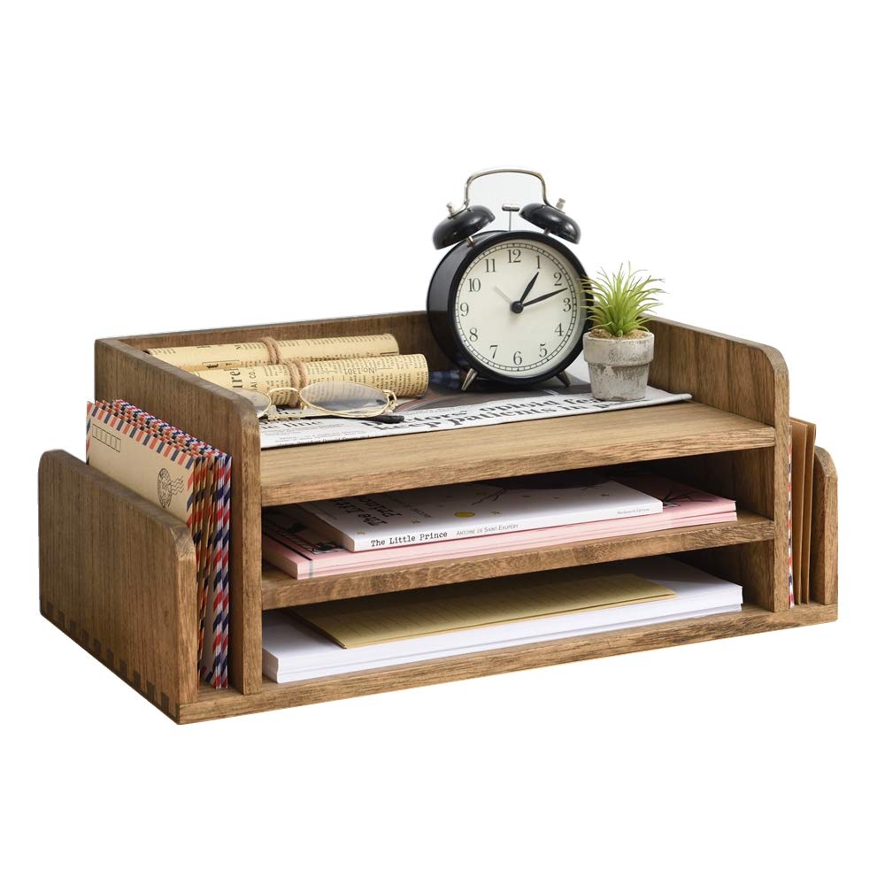 KIRIGEN Wood Desk Organizer, 5-Tray Letter Tray and Mail Sorter, Brown 2TP