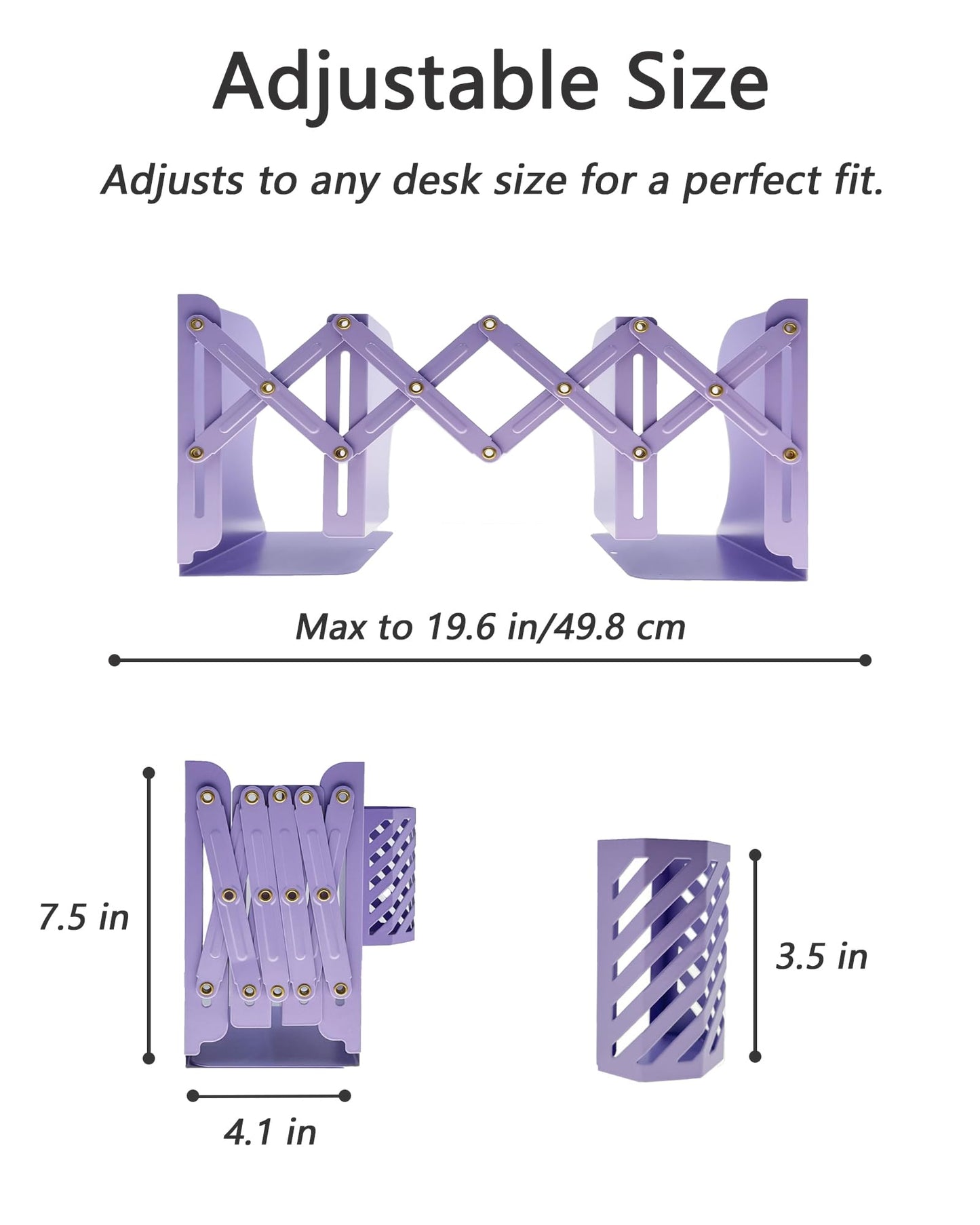Kingsmile Book Ends, Adjustable Heavy Duty Metal Book Stoppers with Pen Holder for Desk Office