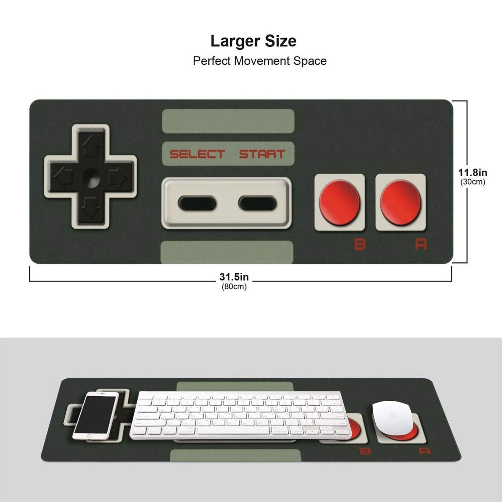 Game Console Buttons Extended Gaming Mouse Pad, Thick Large Computer Keyboard Mouse Mat, Non-Slip