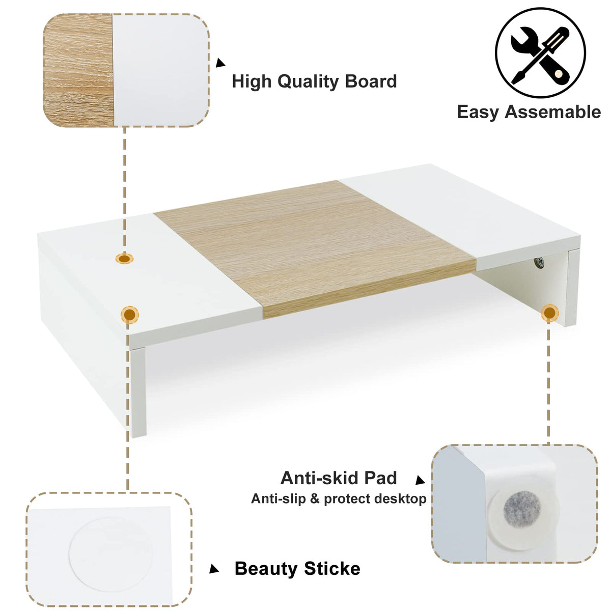 TEAMIX 20 Inch Monitor Stand Riser, Wooden Desktop Riser for TV/PC/Laptop/Printer, Cozy Monitor