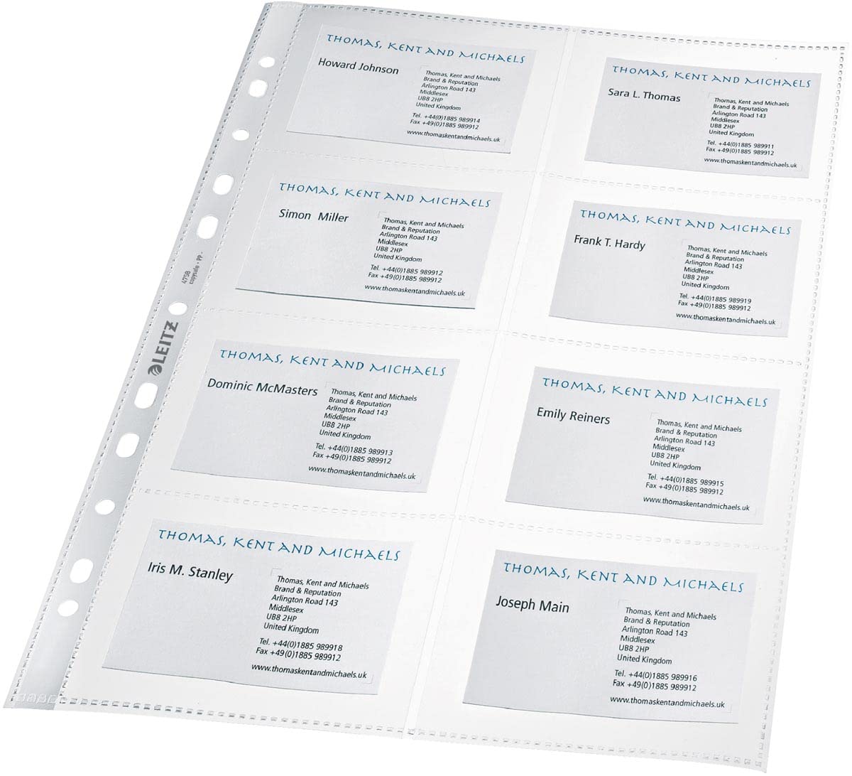 Leitz Punched Plastic Business Card Pocket A4, Clear Gloss Finish, 105 Micron Polypropylene, Pack