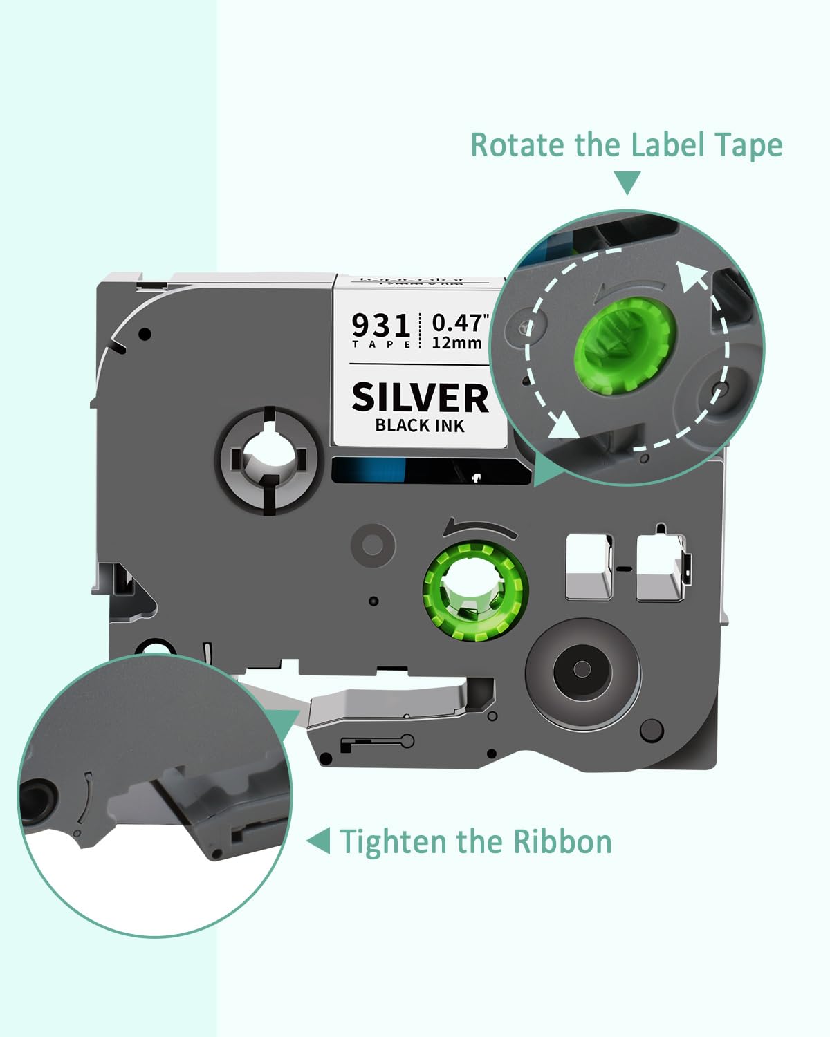 6-Pack Tz Tape 12mm 0.47" Laminated Color Compatible for Brother 12mm Label