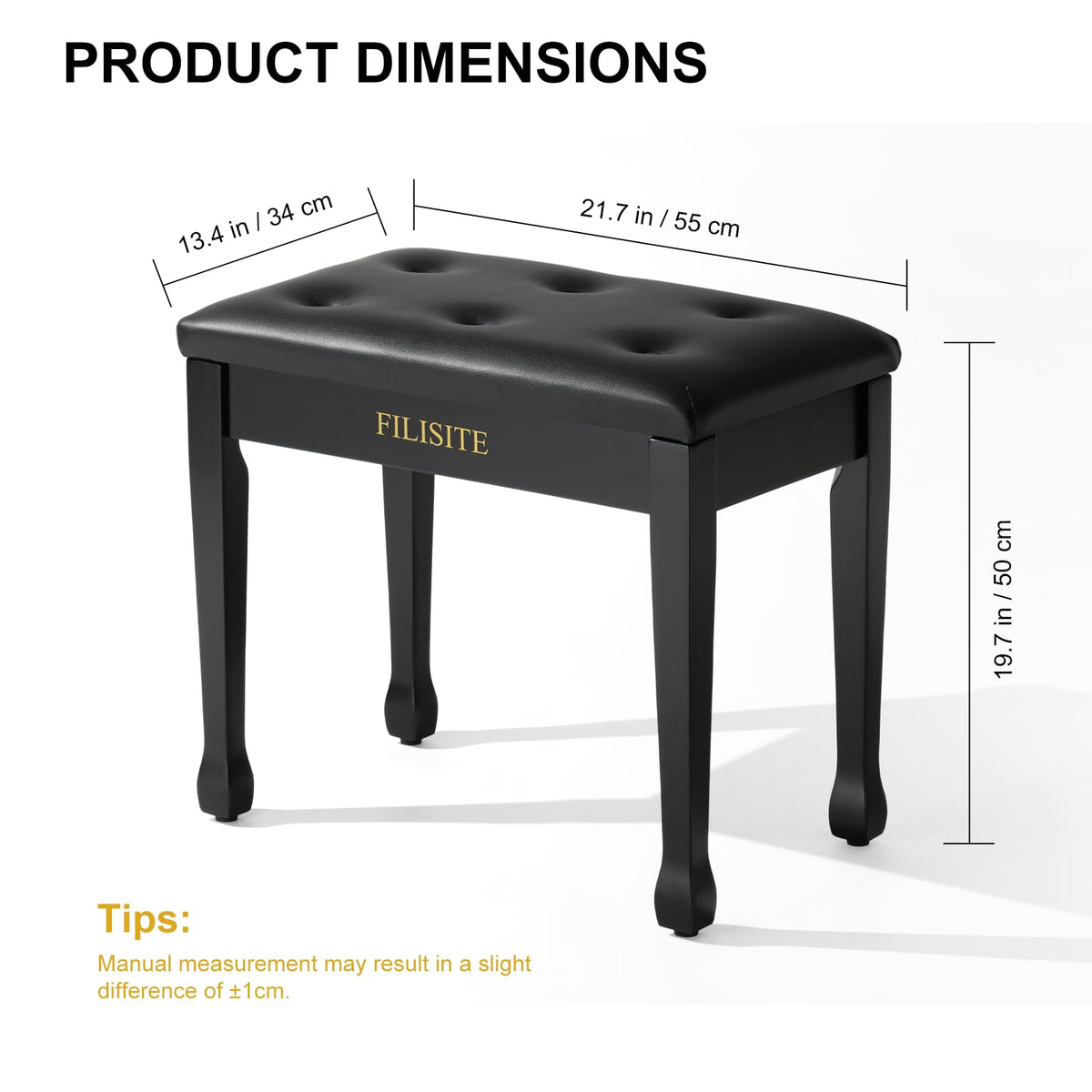 FILISITE Wooden Piano Bench with Storage, Piano Stool with Waterproof Padded Cushion, Bench Seat