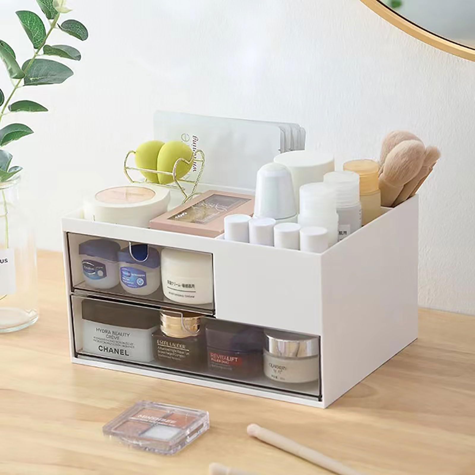 Desk Drawer Organizer, Desk Storage Box with 2 Drawers and 4 Compartments, Multifunctional Desk