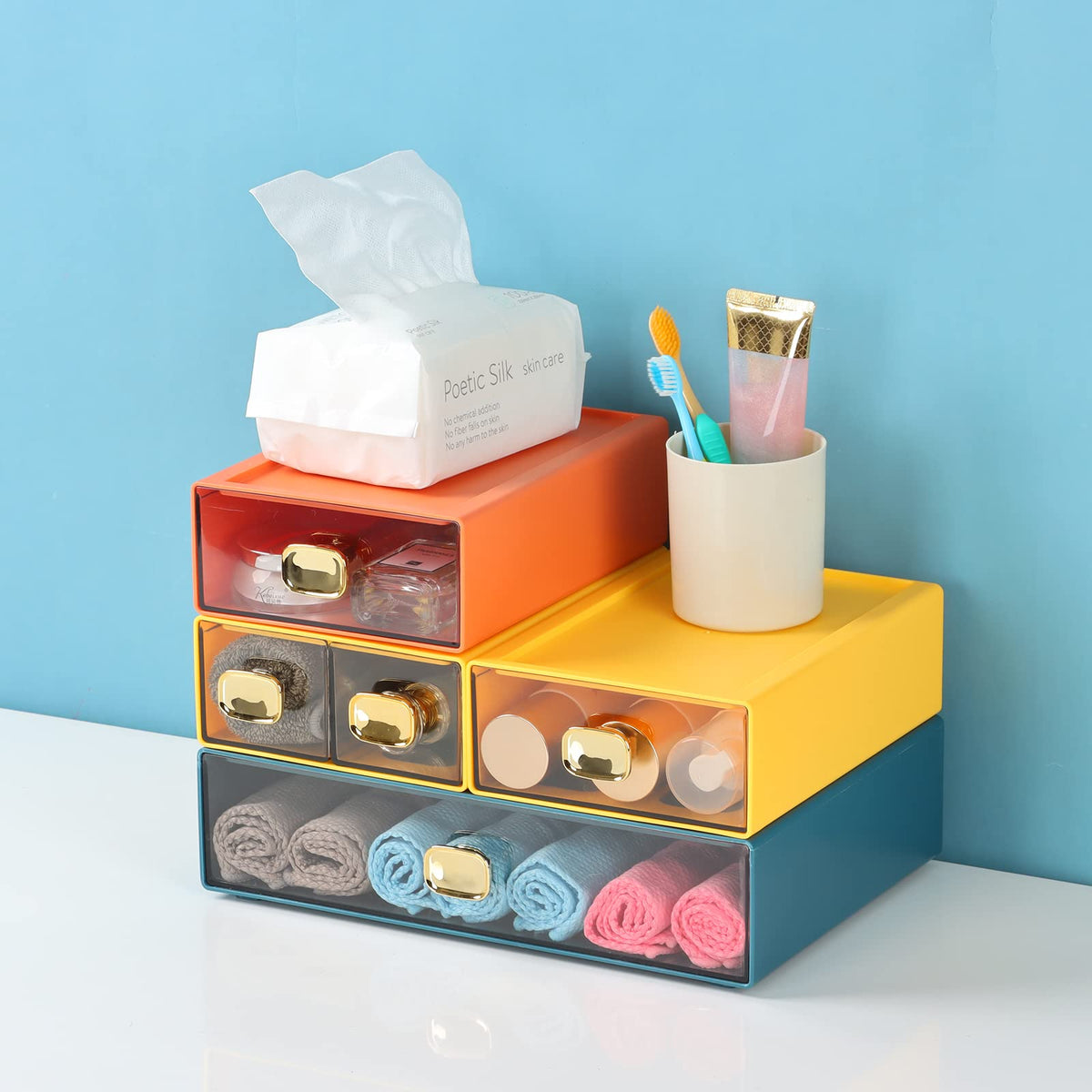 OSteed Desktop Storage Drawers, Stackable Countertop Organizer with Drawers