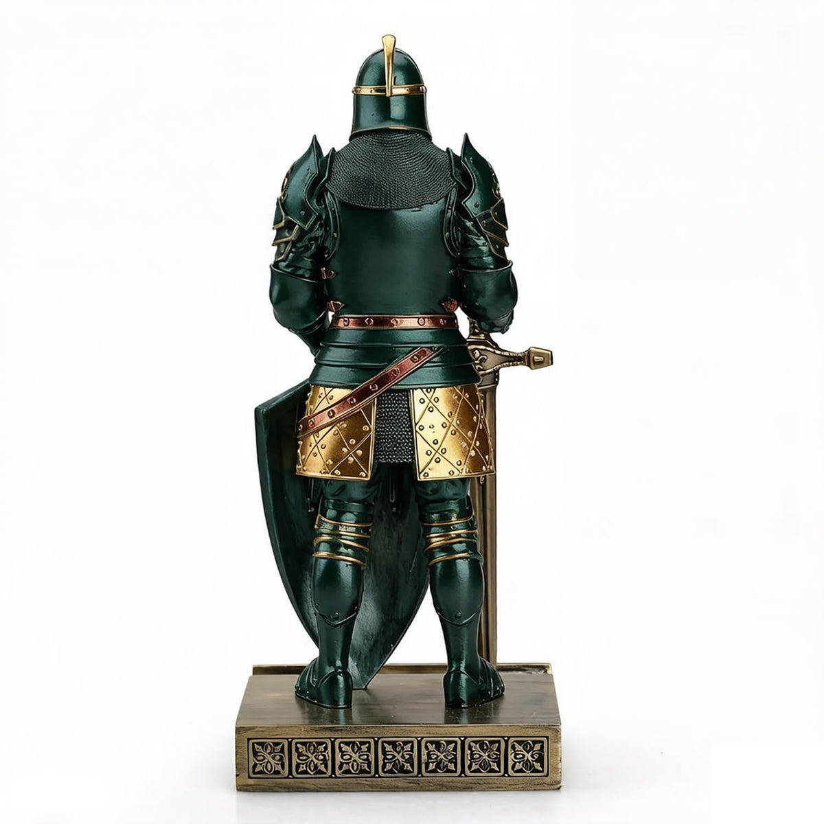 HDMbigmi King's Guard Knight Pen Holder Statue with Shield for Desk Green