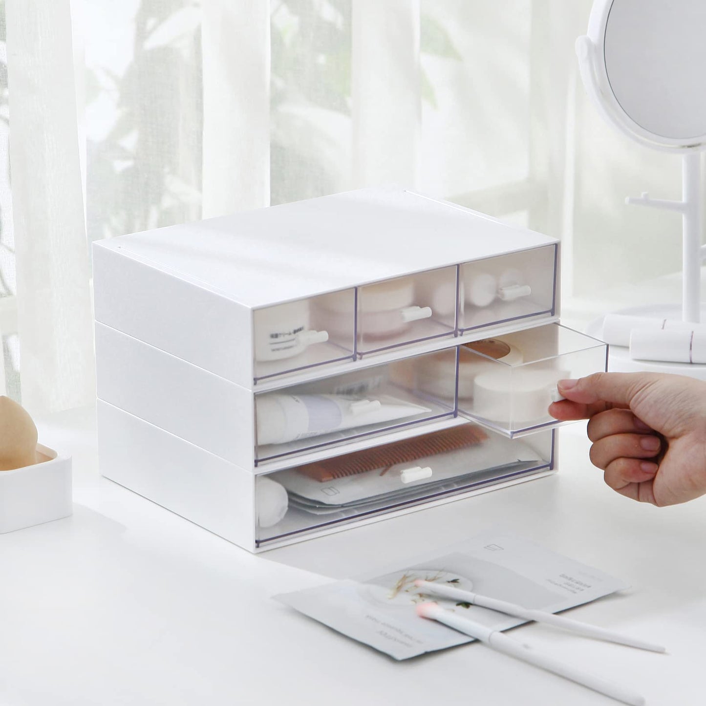 MILULUGO Desk Organizer with 6 Drawers, Makeup Organizer, Plastic Cosmetic Organizer, Bathroom