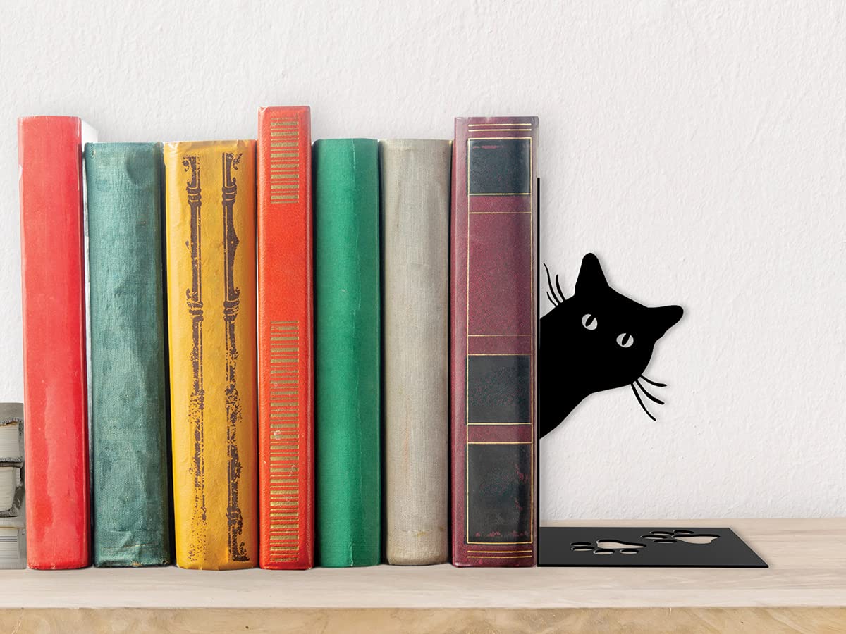 I-TOTAL® - Cute Metal Book Stand Bookends for Bookshelf/Table (CAT)