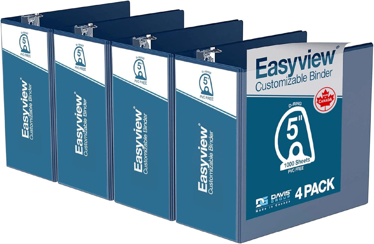 Easyview 3-Ring Binder, Clear-View Cover, 5" D Rings, Royal Blue, 4 Pack