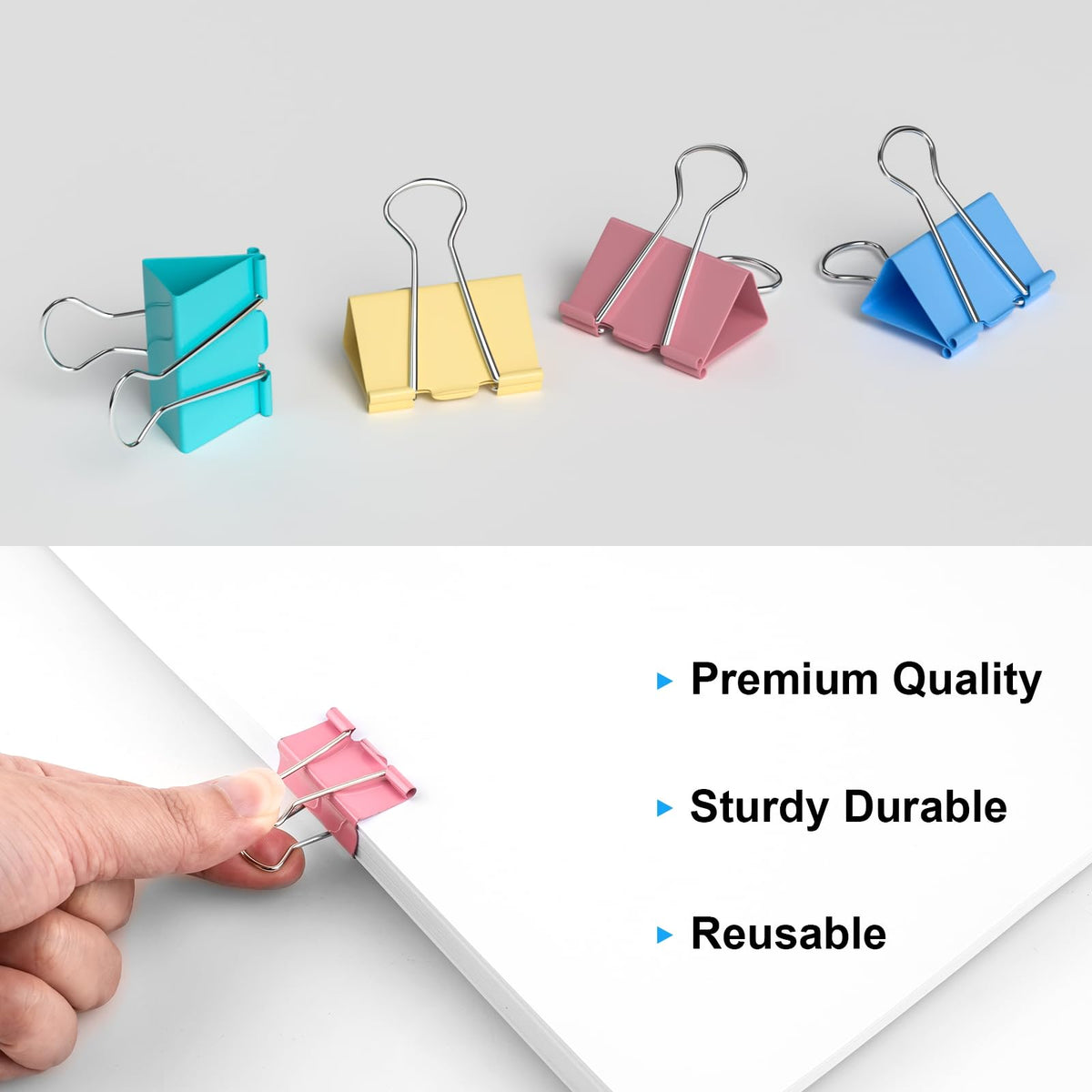 200 Count Colored Binder Clips Assorted Sizes, 4 Sizes Large, Medium, Small, Mini, Metal Paper