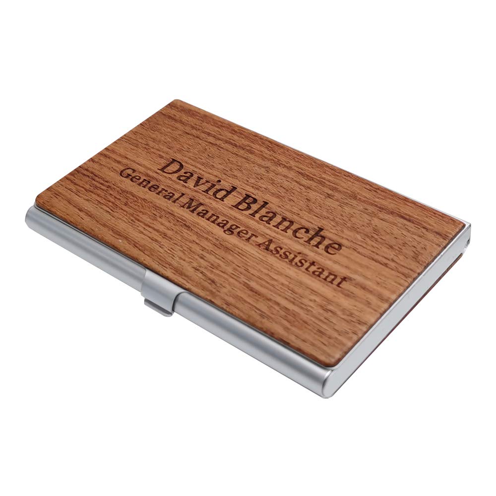 MOJIA Personalized Wood Business Card Case Holder, Custom Engraved Business Card Case for Man and