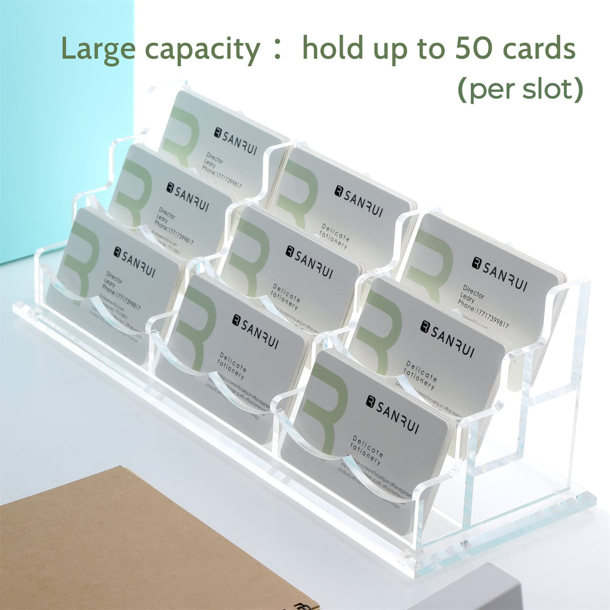SANRUI Acrylic Business Card Holder for Desk, 9-Slot Horizontal Clear