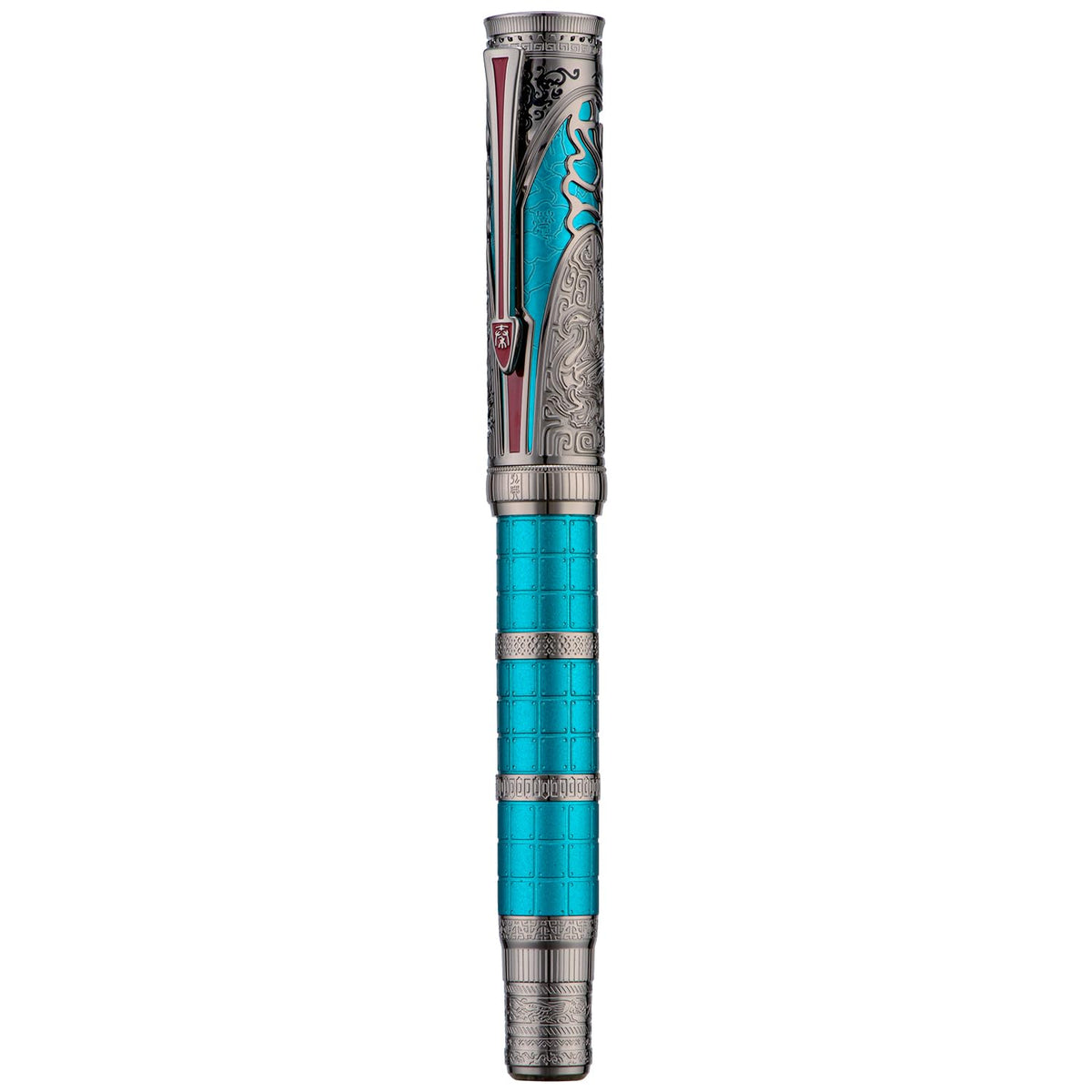 Hongdian D5X Fountain Pen Turquoise Color Fine Nib, Qin Dynasty Retro Chinese Totem Engraving