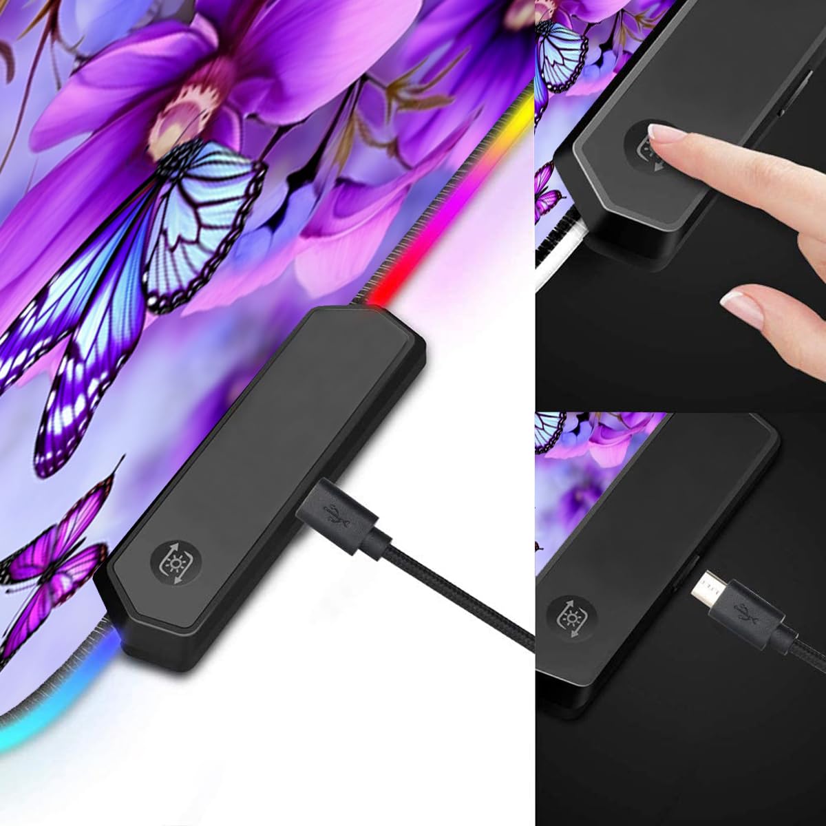 RGB Gaming Mouse Pad with Coffee Coaster, XXL Large Glowing LED Mousepad, Anti-Slip Rubber Base