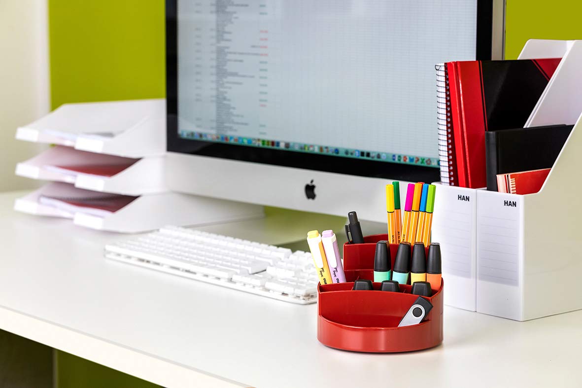 HAN 17460-11, RONDO Desk tidy. Elegant, glossy, premium quality with 9 compartments, light-grey