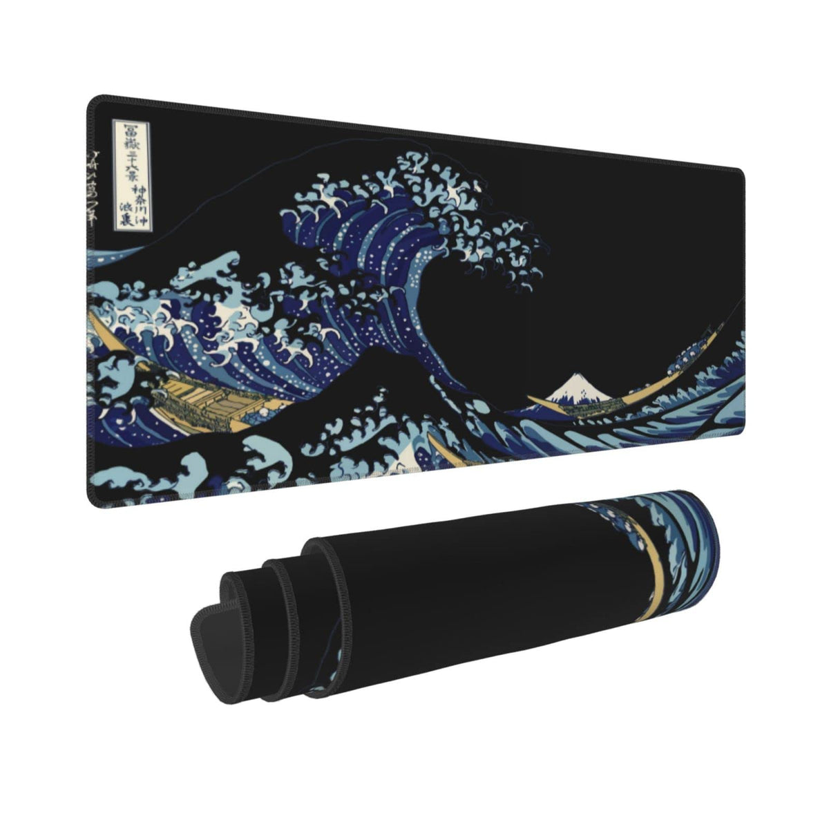 Japan Sea Great Wave Black XXL XL Large Gaming Mouse Pad for Desk, Non-Slip Long Extended Keyboard