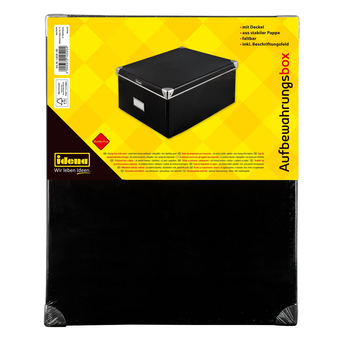 Idena storage box made of solid cardboard, lid reinforced with metal, including labelling field