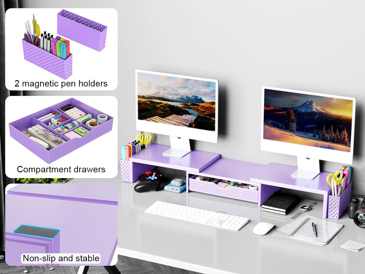 Spacrea Dual Monitor Stand Riser with Drawer and 2 Pen Holders