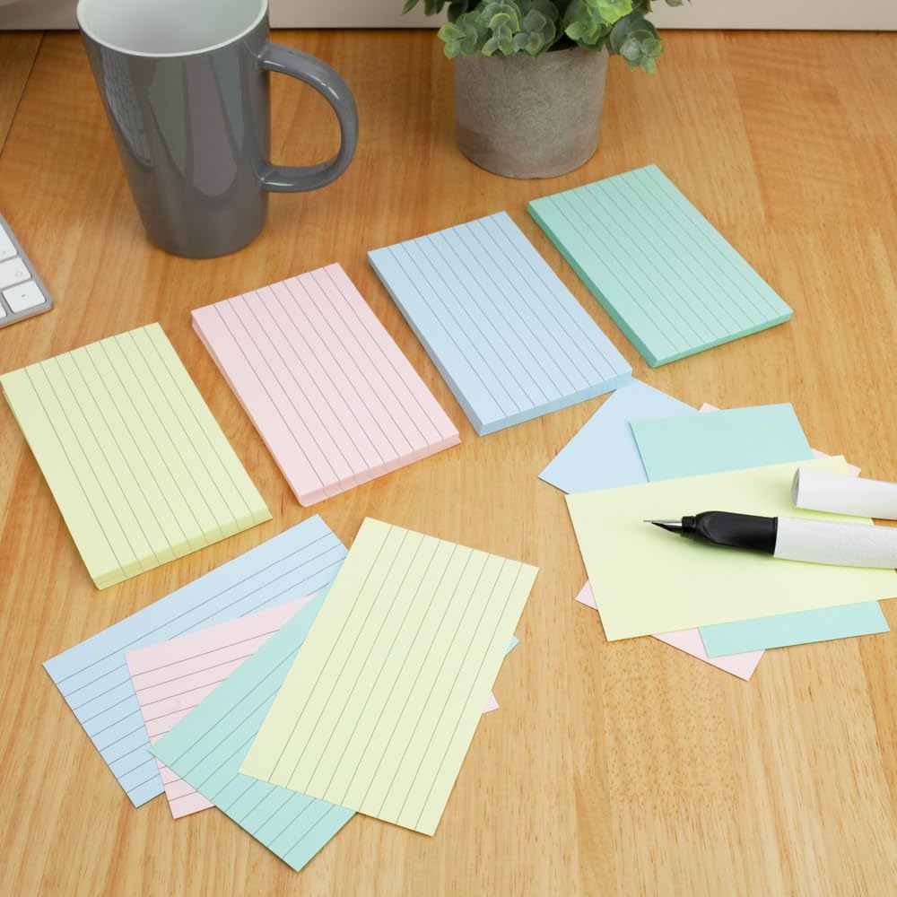 SUMMIT Flash Cards, Lined Revision Cards, Pastel Assorted, 7.5 x 12.5cm, 400 Pack