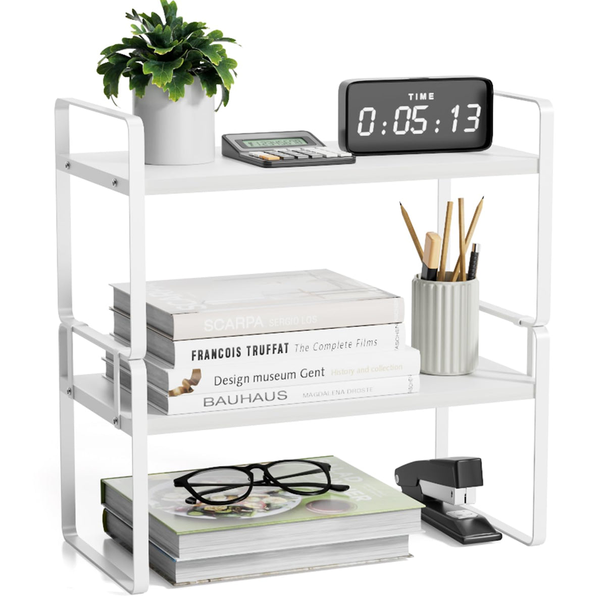 YGYQZ Desk Shelf Organizer, 2-Tier Desktop Bookshelf, White
