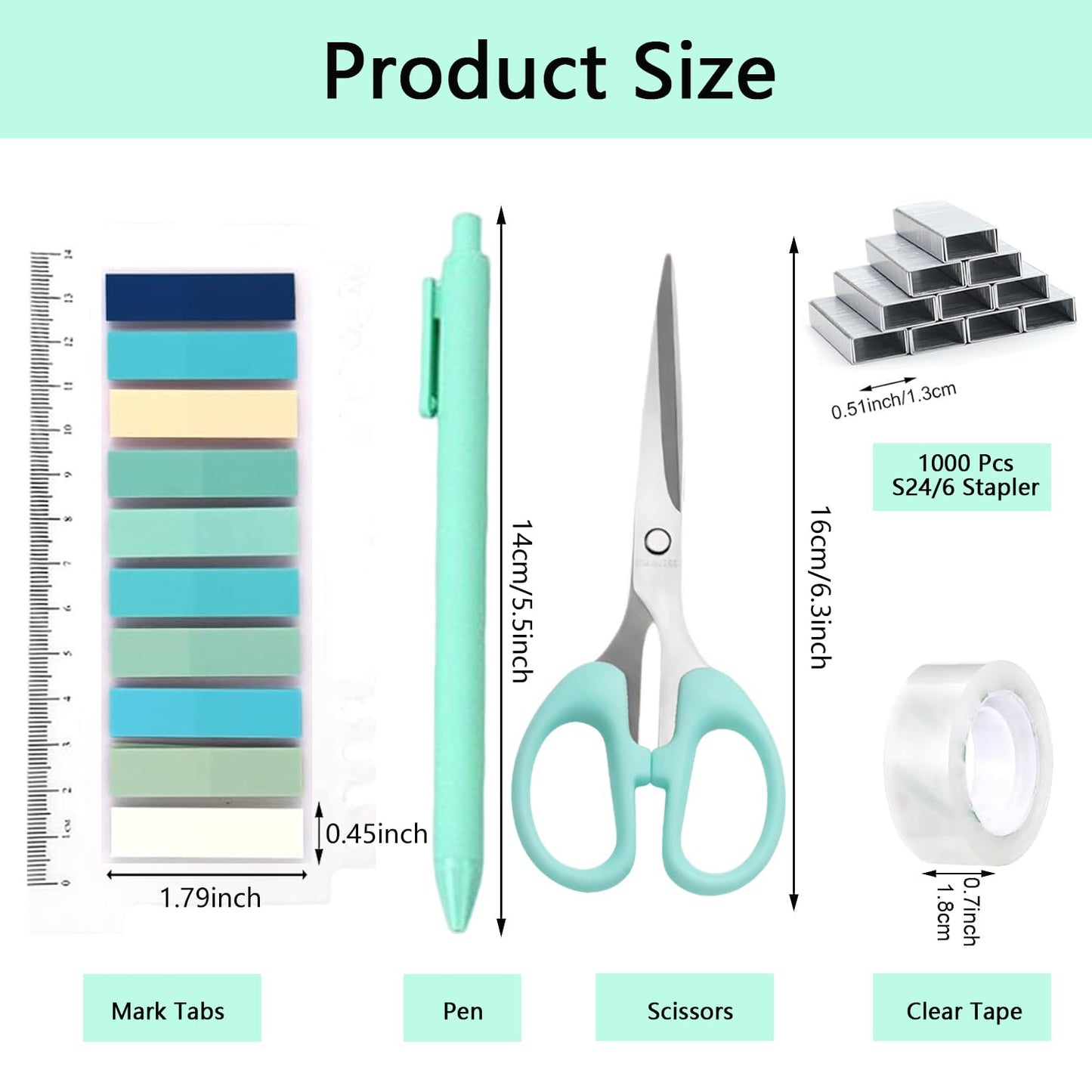 Office Supplies,Green Desk Accessories,Office Supplies Set,Stapler and Tape Dispenser