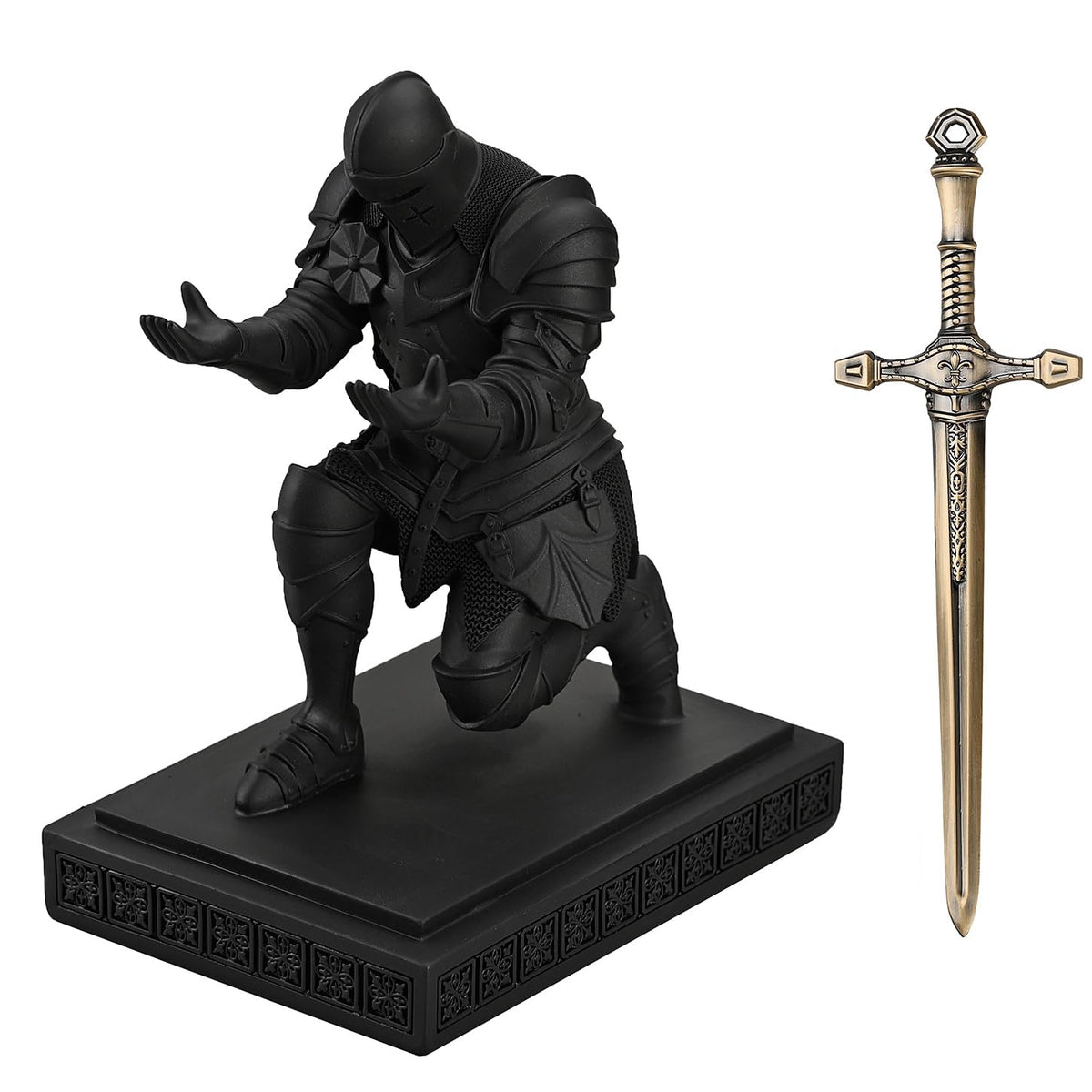 Medieval Warrior Knight Pen Holder Fun Desk Accessories Paperweight Blak