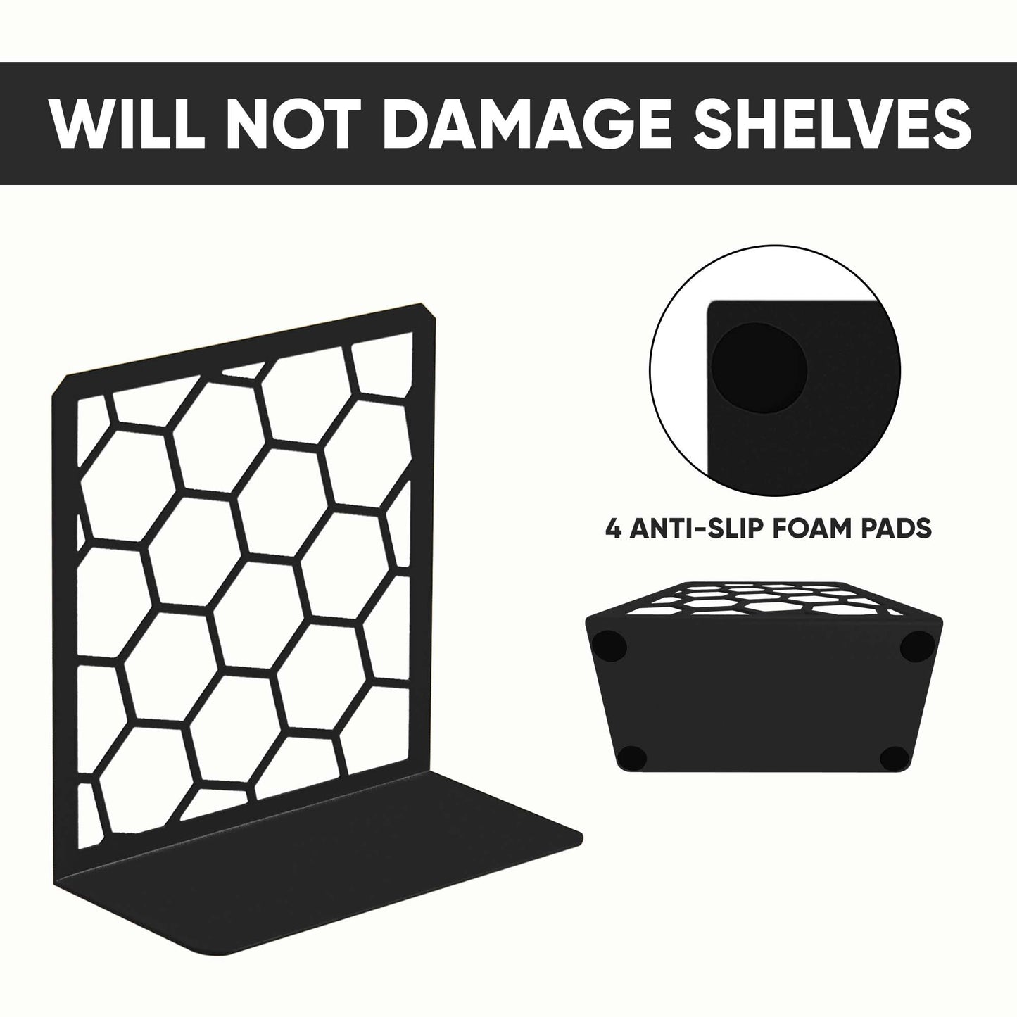 GEOMOD Premium Geometric Black Honeycomb Bookends for Shelves, Metal Book Ends Office, L-Shaped