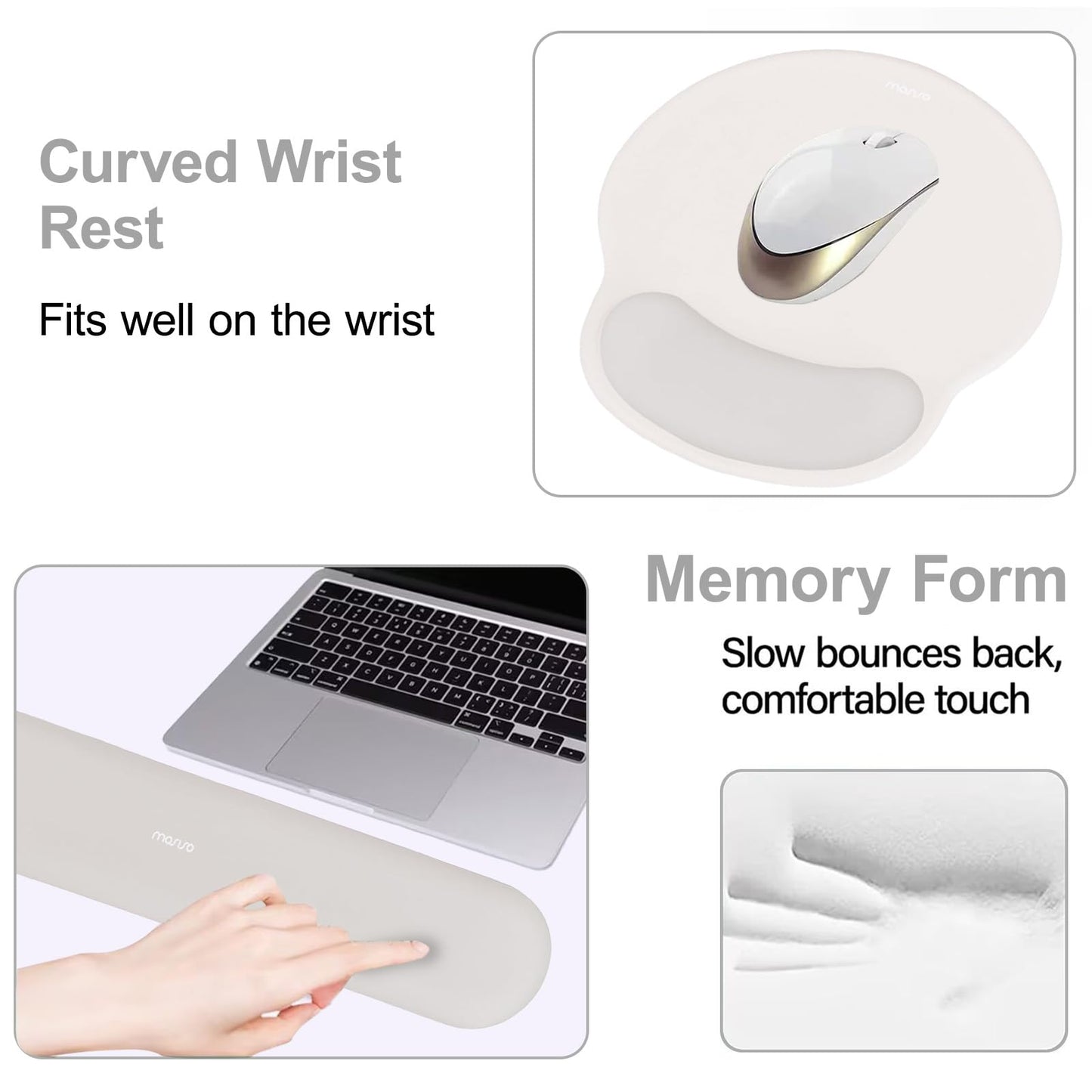 MOSISO Wrist Rest Support for Mouse Pad&Keyboard Set, Stone Gray