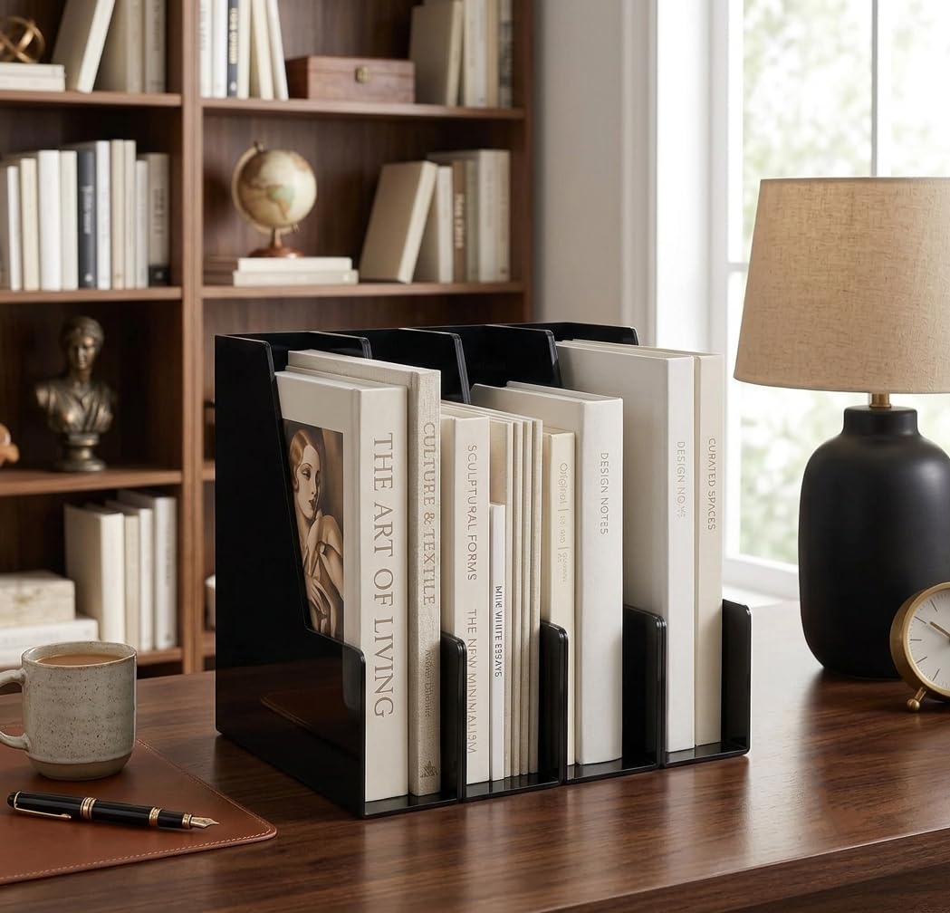 Vertical Magazine File Holder, Black File Organizer Desk Organizer and Storage Bins Holding for