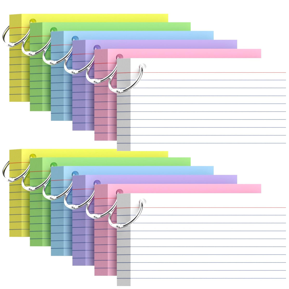 600 Pcs Index Cards 3x5, Colored Index Cards With Ring 6 Colors Flashcards