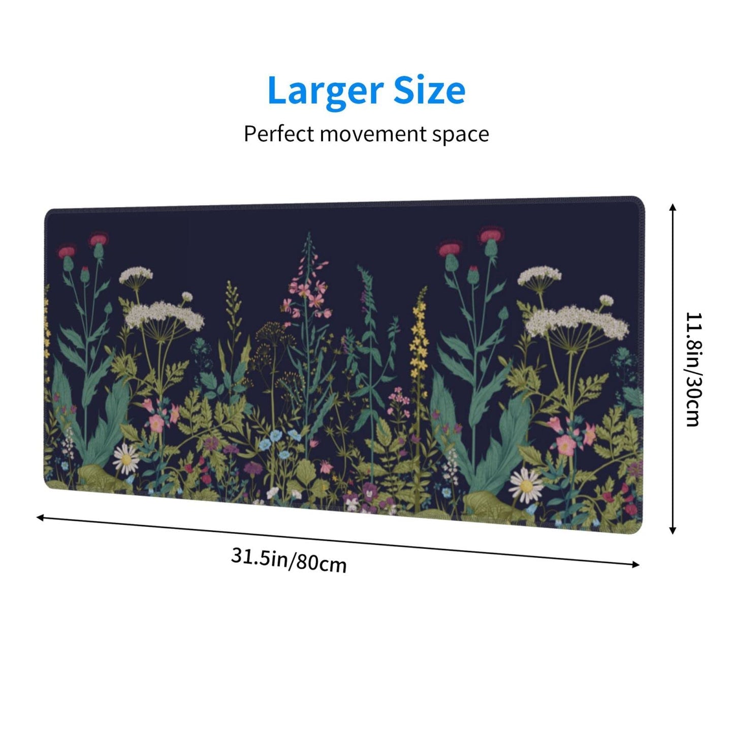 Flower Extended Gaming Mouse Pad Abstract Black Desk Mat 31.5x11.8 Inch Floral Texture Non-Slip