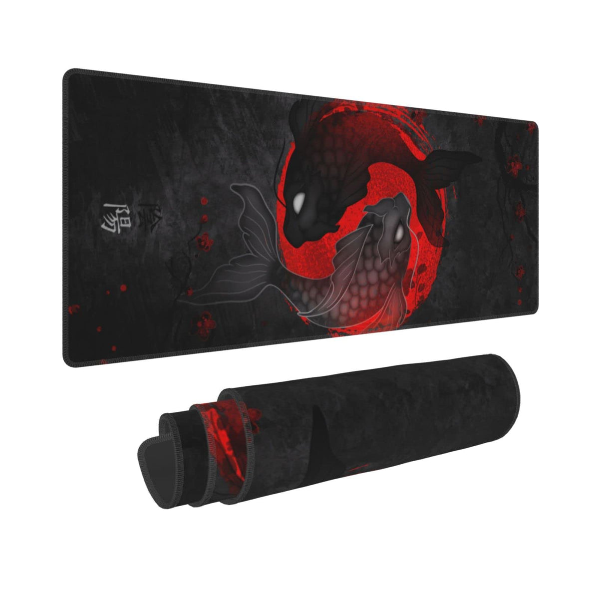 Japanese Yin and Yang Koi Carp Gaming Mouse Pad XL, Non Slip Rubber Base Mousepad, Stitched Edges