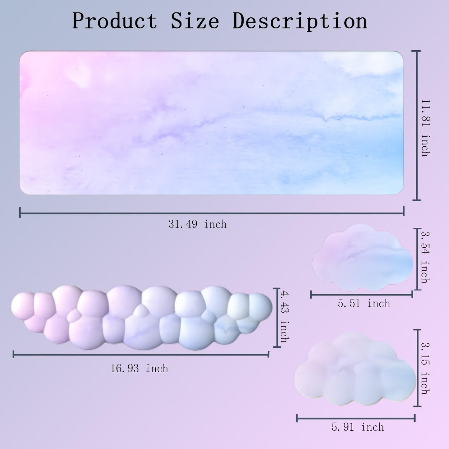 Cloud Mouse Pad and Keyboard Wrist Rest 4PCS Extended Large Desk Mat Pad Set Memory Foam Non-Slip