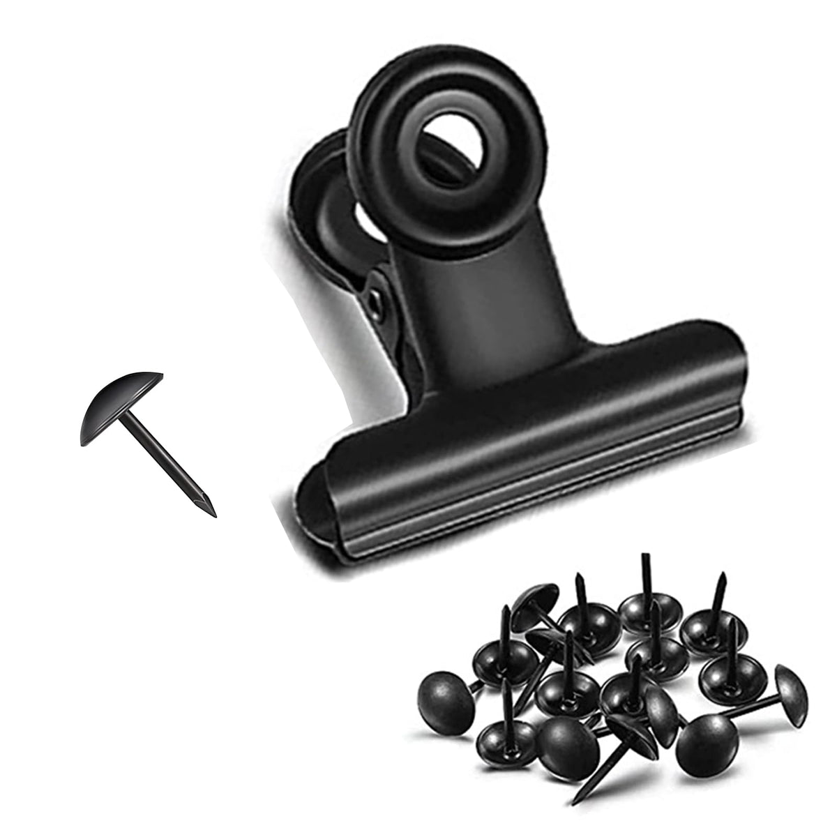 YUCHIYA 32 Pack Metal Clips & Push-pins for Corkboard & Crafts, Mini Binder Clips for Office &