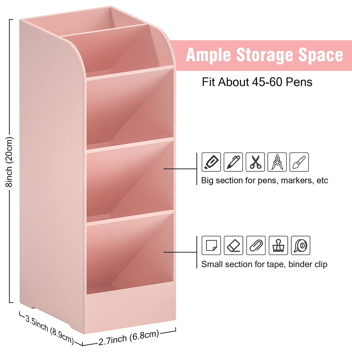 Asten Pen Holder, Pencil Holder for Desk, Pen Organizer (Pink, 3 Pack)