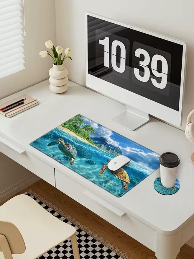 Gaming Mouse Pad Sea Turtle Mousepad 24x12 Inch Desk Mat XL Long Desk Pad Non-Slip Rubber Base