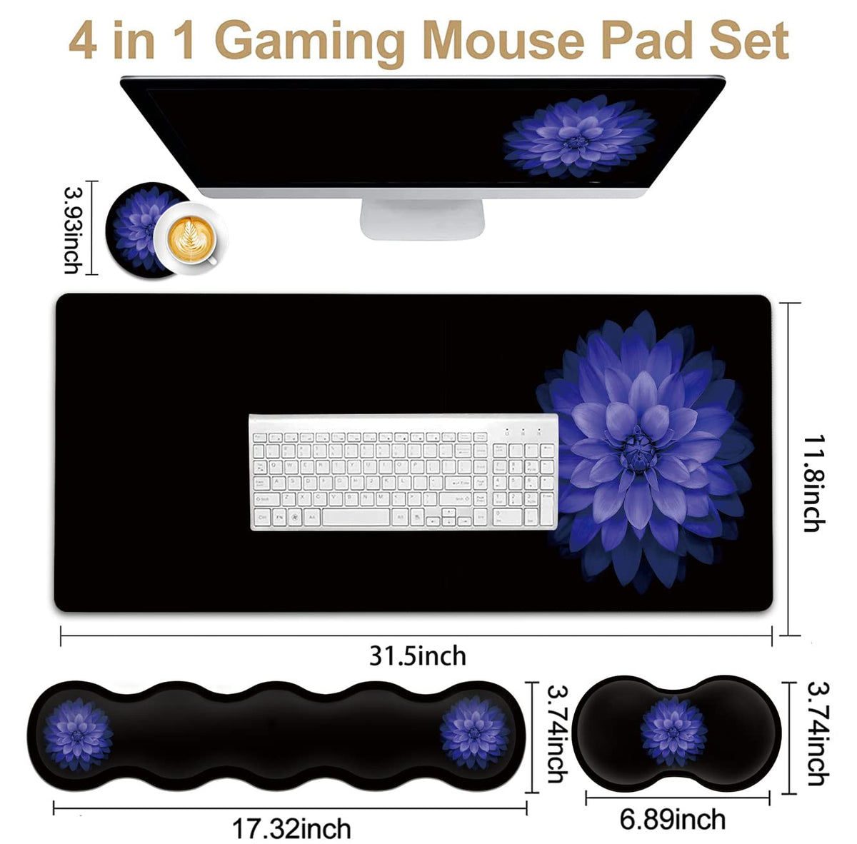 Ergonomic Mouse Pad Set, Desk Mat(31.5×11.8 in) + Keyboard Wrist Rest Support + Mouse Wrist Rest +