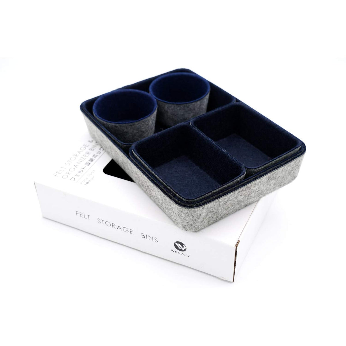 Welaxy 7 Piece Felt Desk Drawer Organizer Storage Bin Navy Catchall Tray